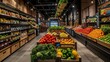 © AlfaSmart - Grocery store aisle, its neatly stocked shelves filled with a colorful assortment of fresh produce