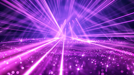 A vibrant digital illustration featuring an array of bright purple laser beams extending over a sparkling surface, creating a dynamic and futuristic atmosphere.