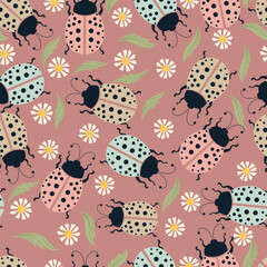 Wall Mural - seamless pattern of ladybugs in vector ,background,wallpaper,fabric,wrapping,etc