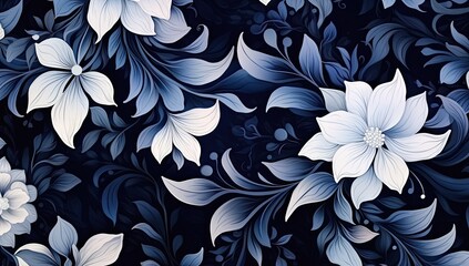 Wall Mural - Charming White Flowers on Blue Pattern