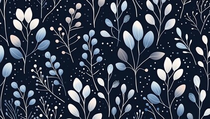 Wall Mural - Serene Blue Floral Pattern with White Blooms