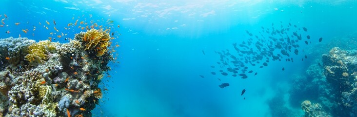 Underwater Tropical Corals Reef with colorful sea fish. Marine life sea world. Tropical colourful underwater seascape.