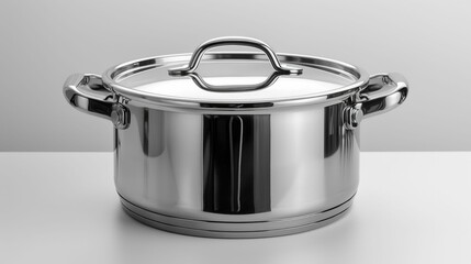 Stainless Steel Cooking Pot on White Background. Generative ai