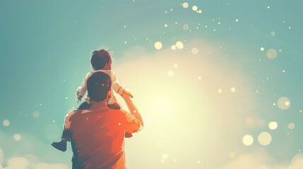 Wall Mural - rear view silhouette of super dad or father and child, fathers day special watercolor art 