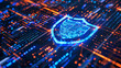 © Jojo - A high-tech shield icon protecting a computer screen with binary code