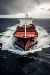 Canvas Print - Aerial top view of cargo ship in sea.