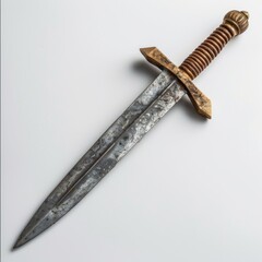 Sword with metal handle on white background