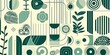 © GFX Art - a modern line art pattern of various geometric shapes and patterns, featuring flowers in shades of green on an off white background.