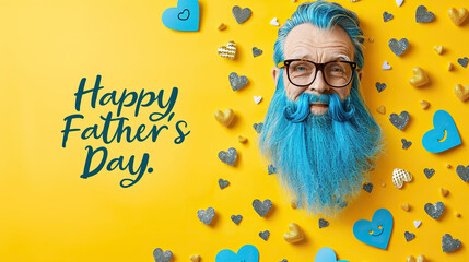 Wall Mural - fathers day template heart and yellow background of super dad or father and child, fathers day special	