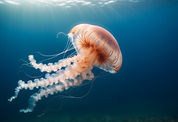 jellyfish swimming into the ocean beautiful isolated jellyfish in the ocean with beautiful original colour