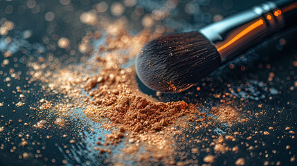 makeup brush in loose powder for beauty purposes , blush on , makeup , beauty cosmetic salon 