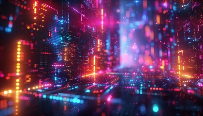 Wall Mural - a colorful, neon-lit room with a lot of dots and lines by ai generated image