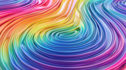 Wall Mural - 3D render abstract background of stylized fingerprint of smooth lines of spline gradient multicolor waves.