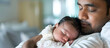 © ELmidoi-AI - Asian Indian father with newborn baby, healthcare and daycare single dad Father's Day concept.