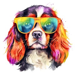 Cavalier King Charles Spaniel. Cool Dog. Spaniel clipart. Watercolor illustration. Generative AI. Detailed illustration.