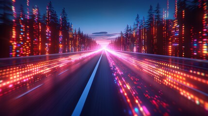 Futuristic abstract tech backdrop with data flow and advanced business analytics visualization