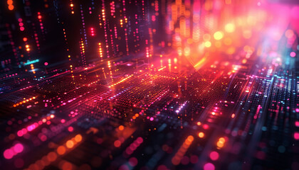 Wall Mural - a colorful, neon-lit room with a lot of dots and lines by ai generated image