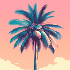 palm tree on an orange background. digital illustration.