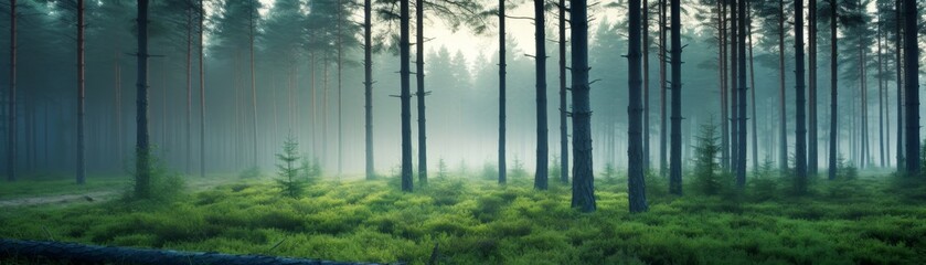 Sticker - Morning forest with trees appearing blurry