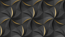 Geometric Gray Hexagons With Golden Accents In Floral Design