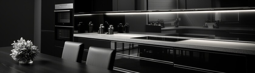 Wall Mural - Modern stylish kitchen interior design details. Monochrome black kitchen.