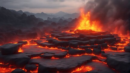 Wall Mural - fire lava podium rock volcano background product magma display 3d scene stone floor. platform lava p