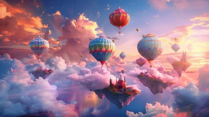 Canvas Print - Colorful carnival with clouds hot air balloons background