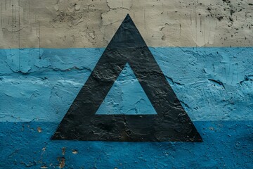 Sticker - Black and white triangle on blue wall with another black triangle