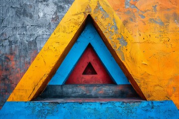 Poster - A close up of a colorful triangle on a wall