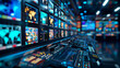 © fotogurme - 'Control room of a news studio with screens showing live feeds, high-tech environment'
