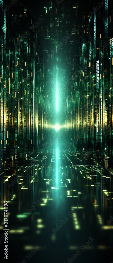 Matrix code on Labeled AI coding screen, side view, algorithm ...