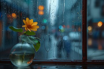 Wall Mural - window in room with water drop from rain