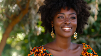 Poster - Portrait of beautiful african american woman with afro hairstyle and earrings