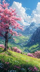 Wall Mural - A beautiful landscape with a tree in the foreground