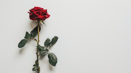 Wall Mural - A single red rose set against a pristine white backdrop
