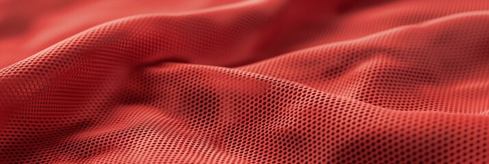 Red fabric with detailed mesh texture in wave pattern banner