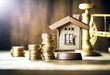 © sandra - 'concept estate real financial mortgage house investment Property scale wood stack coins money home Wooden loan insurance finance buy agent business client plan asset coin building compare'