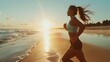 © Farid - Running woman. Female runner jogging during outdoor workout on beach.