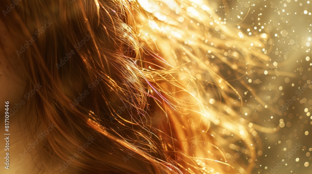 Shimmering strands of hair illuminated by sunlight streaming through a ...