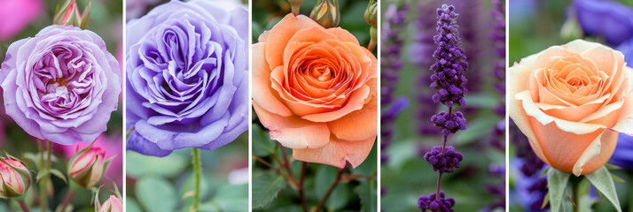 Poster - A collection of various colored roses, including red, pink, yellow, and white, blooming in a garden. The vibrant flowers create a colorful and lively scene in a well-tended garden setting