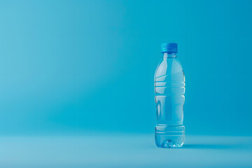 A vibrant mockup of a blank bottle of water on a solid blue background