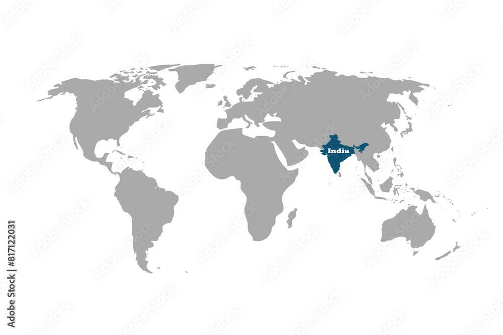 World map with indication of India vector map illustration Stock Vector ...