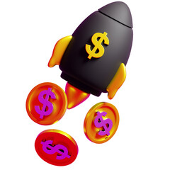 Rocket and coins 3d icon