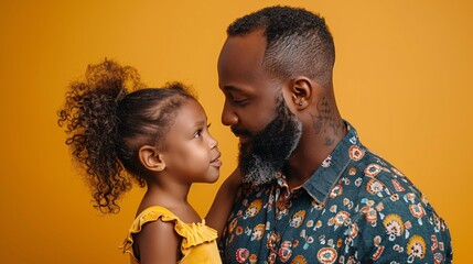 Wall Mural - African American father and daughter looking at each other