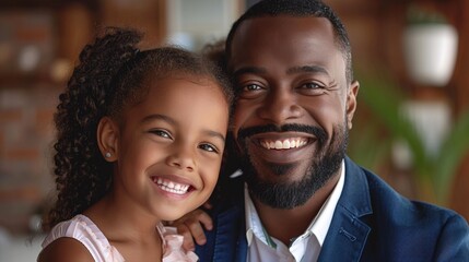 Wall Mural - African American father and daughter smiling together