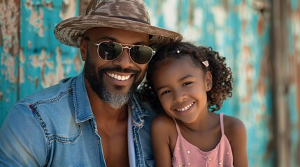 Wall Mural - black father with child