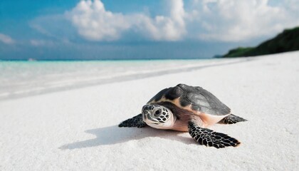 Wall Mural - Little turtle on a white beach 08.jpg, Little turtle on a white beach 