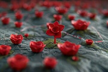 Canvas Print - Many red roses on black surface