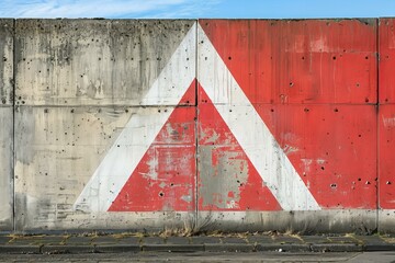 Poster - Red and white triangle graffiti on concrete wall