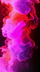 Wall Mural - Purple neon smoke on dark background. Ink color blend. Paint water drop. Transition reveal effect. Neon pink blue fluid splash on vibrant purple fume texture creative abstract background 4k video. col